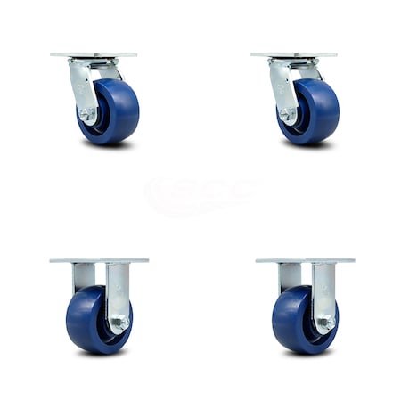 Service Caster 4 Inch Solid Polyurethane Caster Set with Roller Bearings 2 Swivel 2 Rigid SCC SCC-30CS420-SPUR-2-R420-2